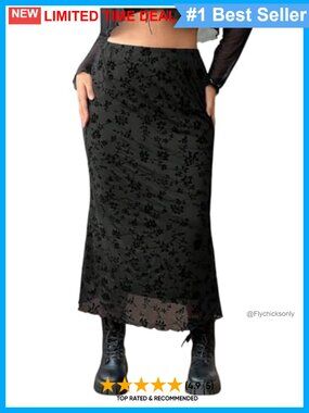 Plus Size Floral Mesh Fishtail Long Skirt High Waist Bodycon